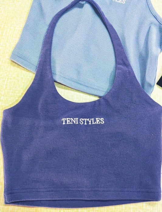 Suede-textured Halter neck Top~ Deep lavender