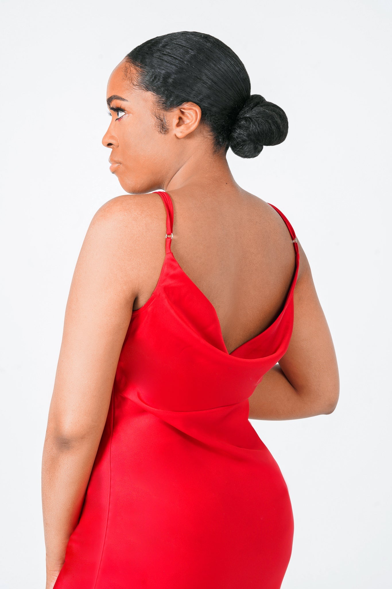 Red Midi Satin Slip Dress