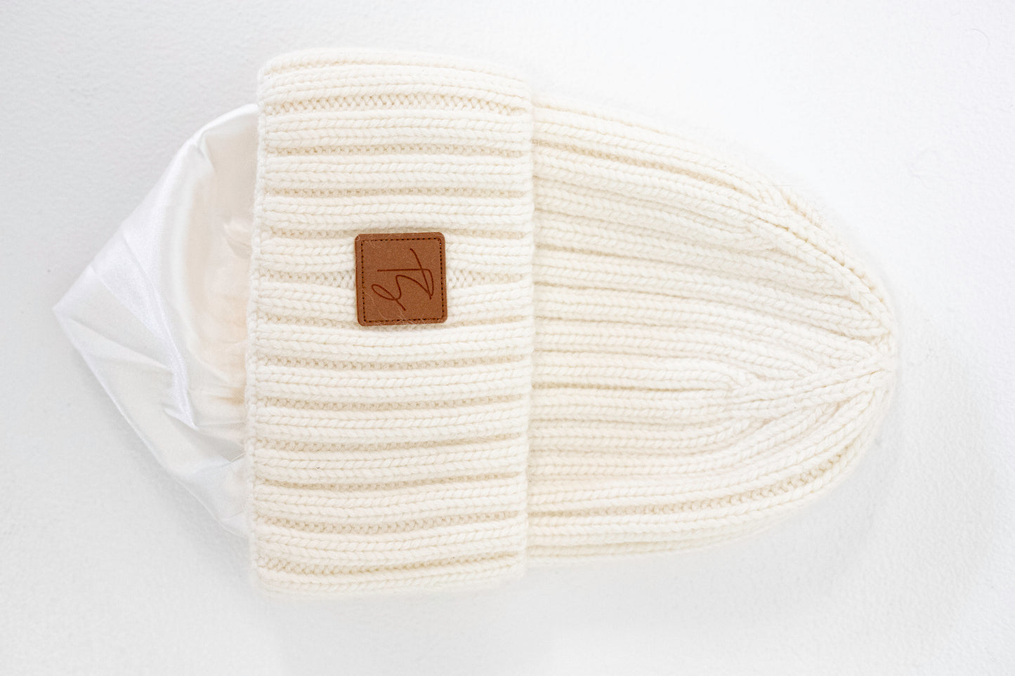 Satin Lined Winter Beanie ~ Cream