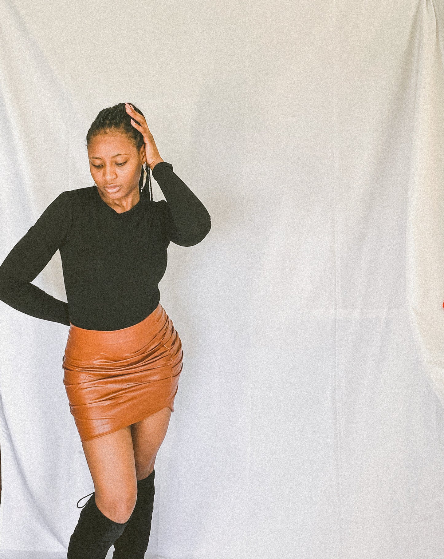 Brown leather skirt