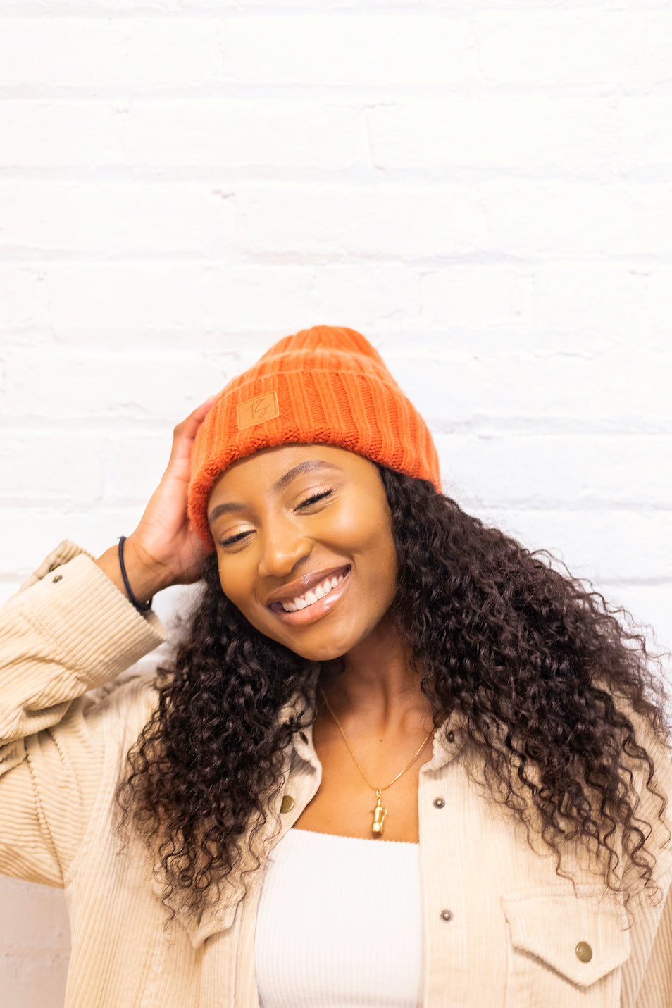 Satin Lined Winter Beanie~ Orange